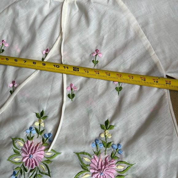 Women’s Vintage Embroidered Top Blouse sheer 60s white- pink - green size M - Picture 7 of 12